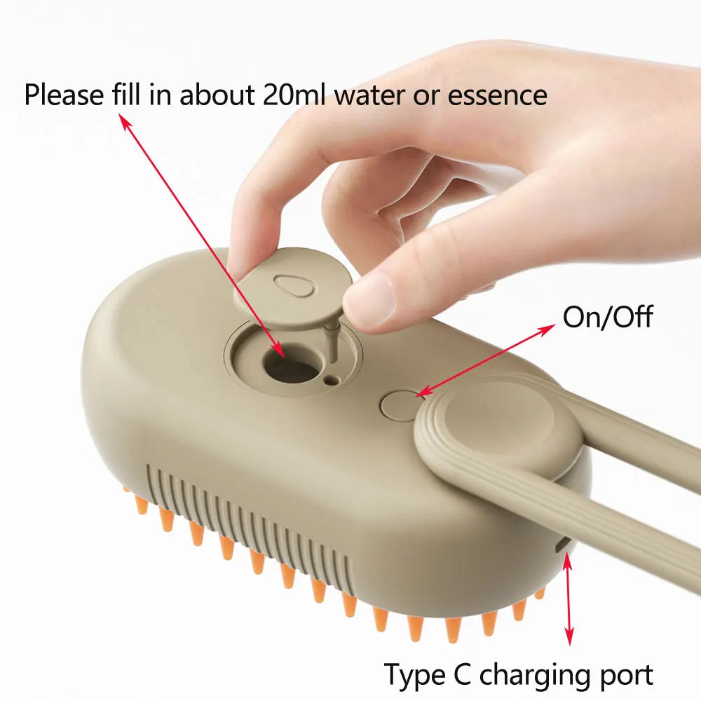 “3-in-1 Electric Pet Steam Brush for Cats & Dogs – Hair Removal & Massage”