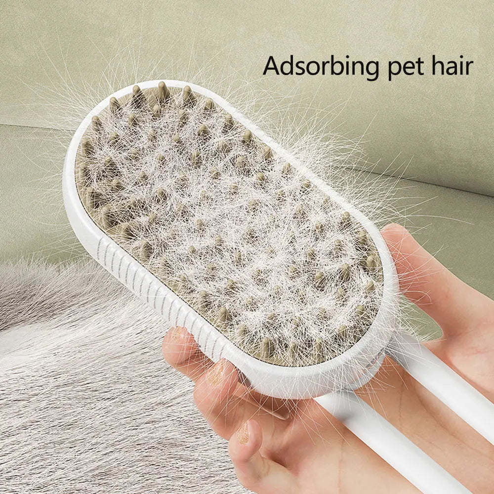 “3-in-1 Electric Pet Steam Brush for Cats & Dogs – Hair Removal & Massage”
