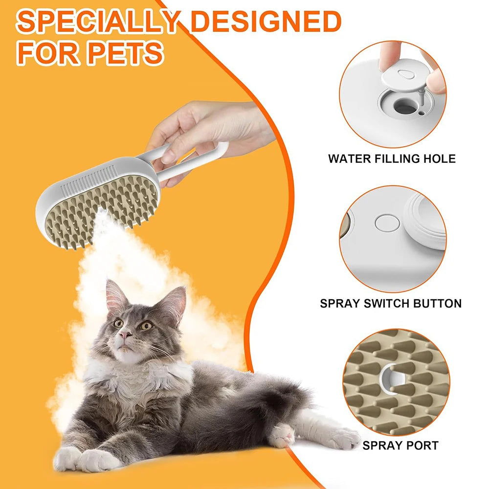 “3-in-1 Electric Pet Steam Brush for Cats & Dogs – Hair Removal & Massage”