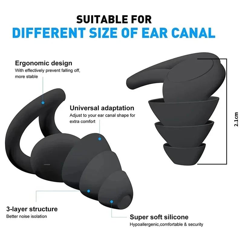 3-Layer Silicone Ear Plugs for Sleep & Swim