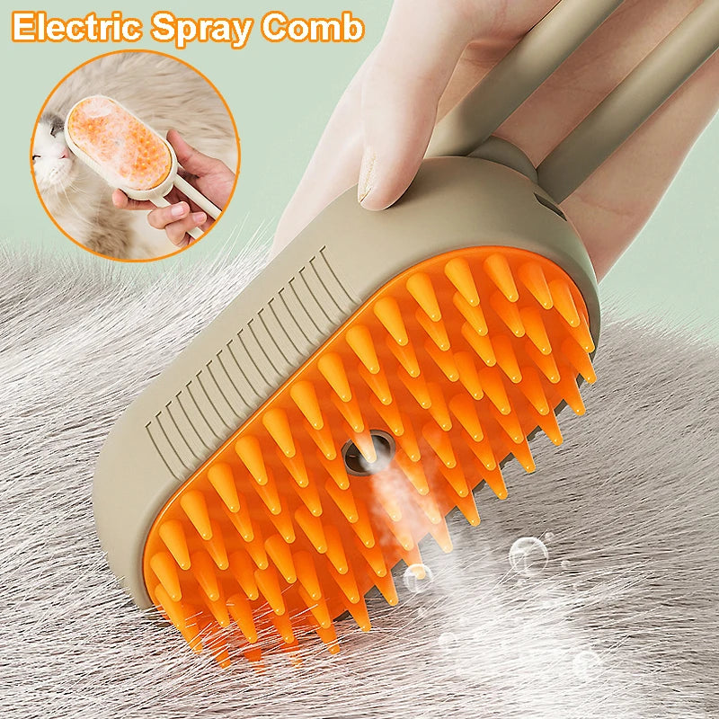 “3-in-1 Electric Pet Steam Brush for Cats & Dogs – Hair Removal & Massage”
